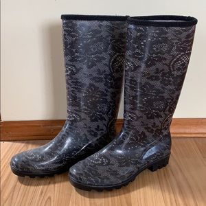 Henry Ferrera Black & Grey Paisley Rain Boots